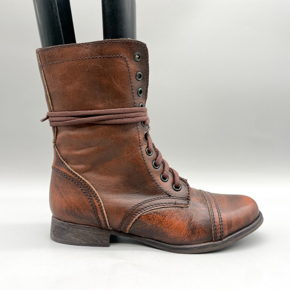 Steve Madden Womens 7 M Troopa Combat Boots Brown Leather Boho Steampunk Cottage